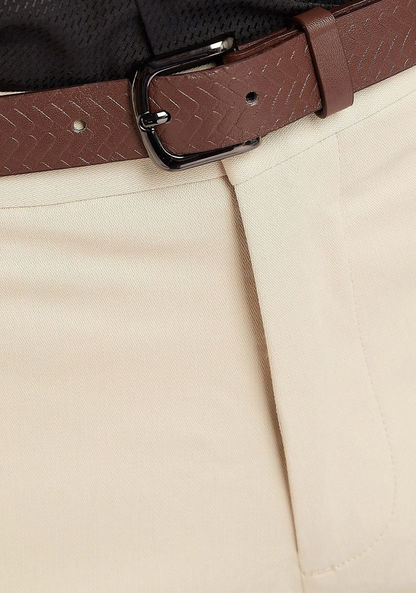 Solid Slim Fit Mid-Rise Trousers with Button Closure