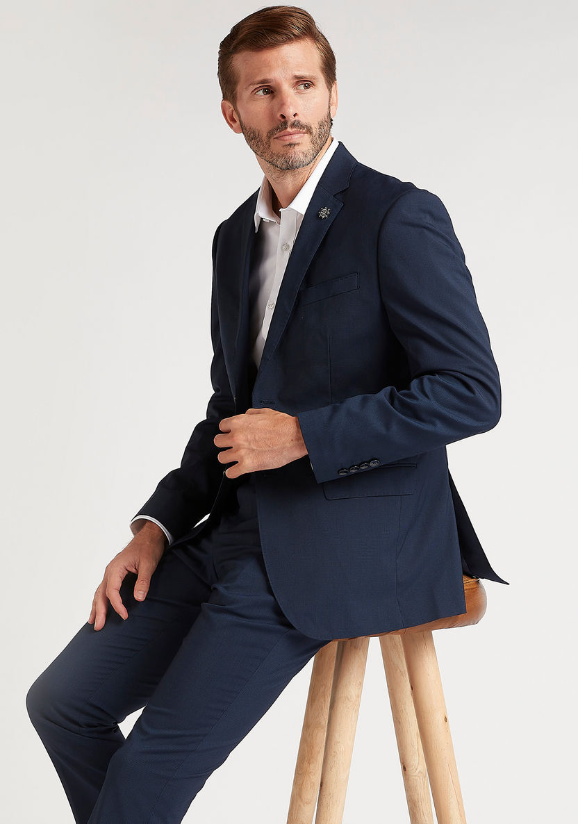 Shop Textured Formal Slim Fit Blazer with Notch Lapel and Long