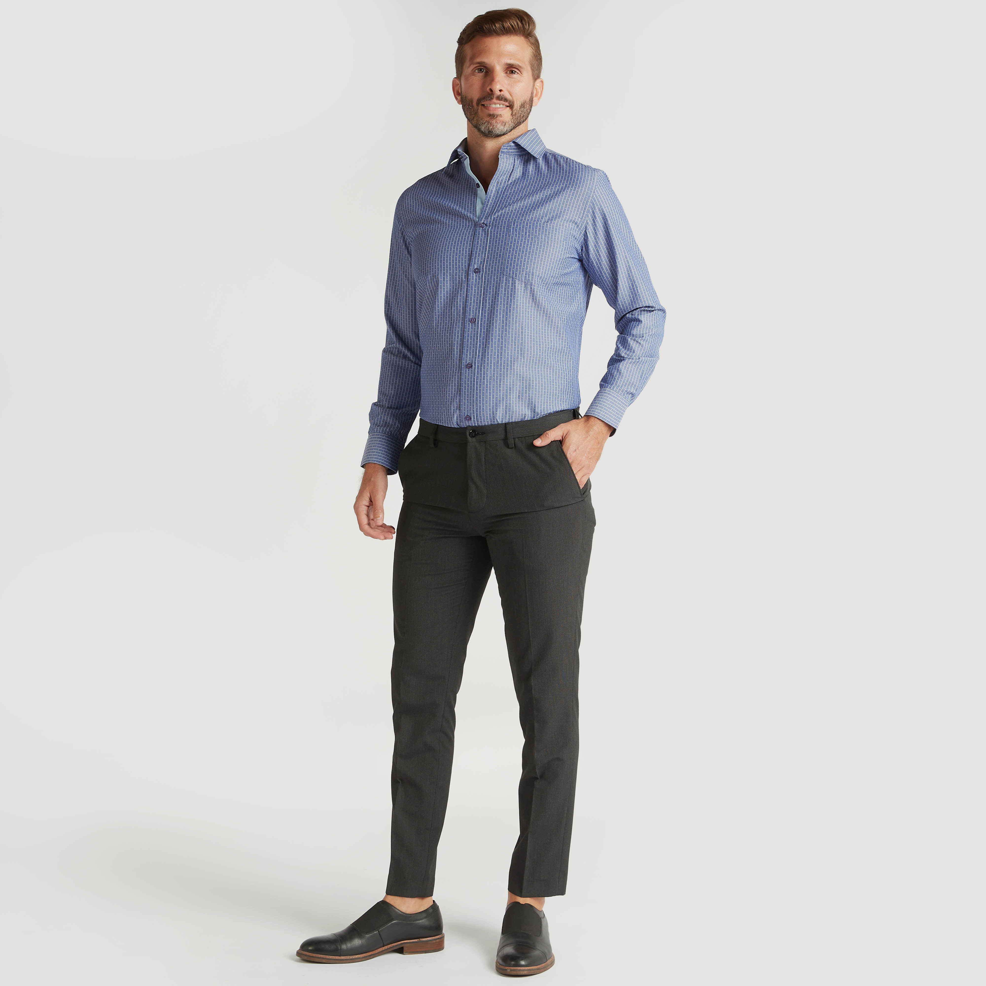 Striped Formal Shirt with Long Sleeves and Button Closure-men-clothing-shirts-image-2