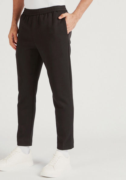 Solid Slim Fit Trousers with Elasticated Waistband-Pants-image-0