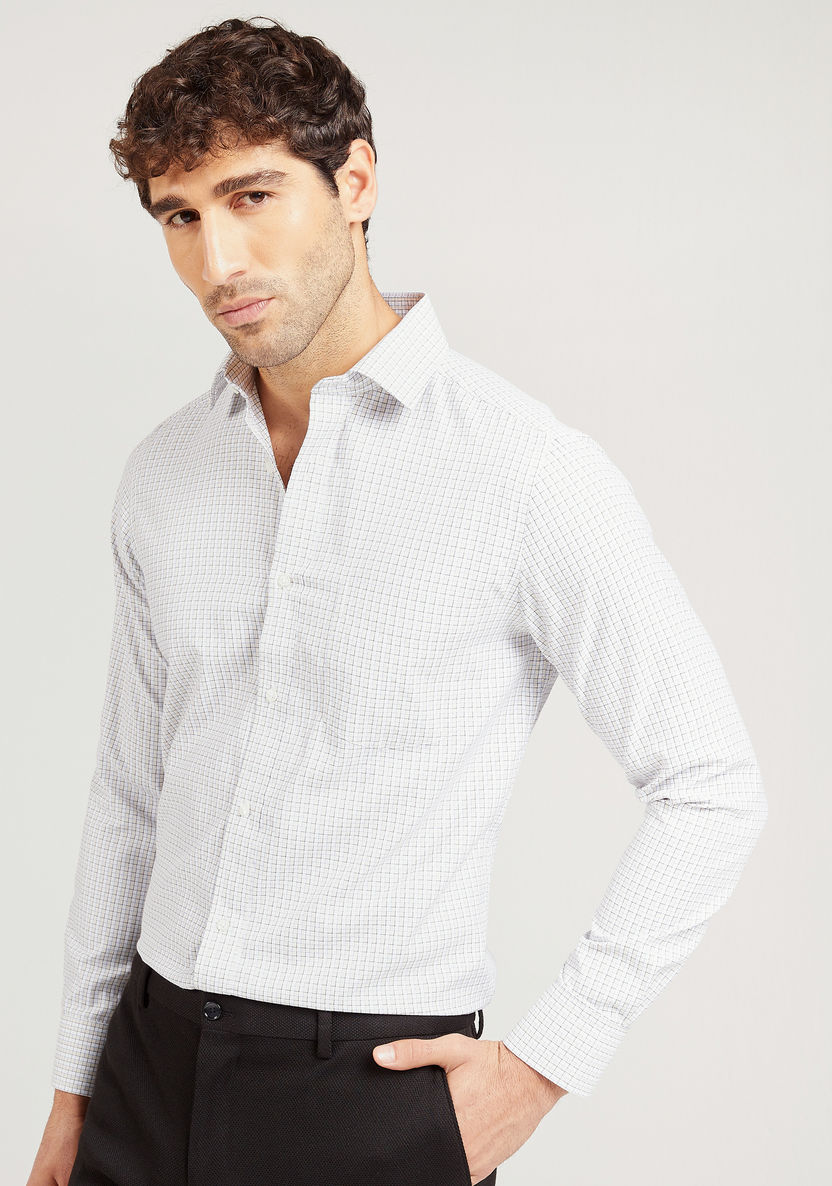 Checked Formal Shirt with Long Sleeves and Chest Pocket-Shirts-image-0