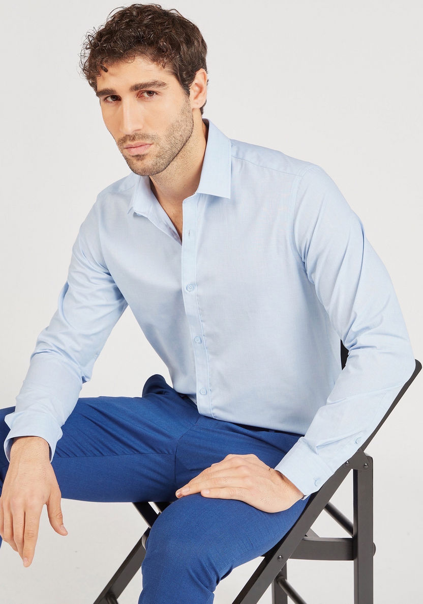 Solid Slim Fit Button Up Shirt with Long Sleeves-Shirts-image-0