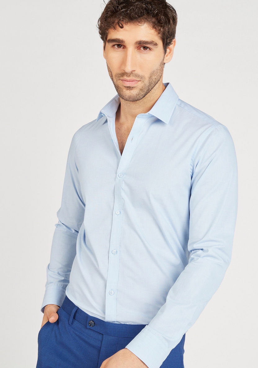 Solid Slim Fit Button Up Shirt with Long Sleeves-Shirts-image-2