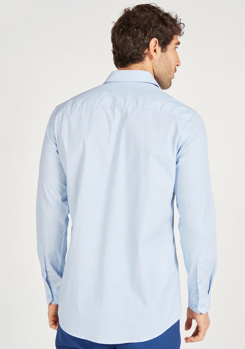 Solid Slim Fit Button Up Shirt with Long Sleeves-Shirts-image-3