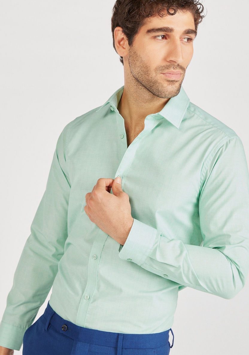 Solid Slim Fit Button Up Shirt with Long Sleeves-Shirts-image-0