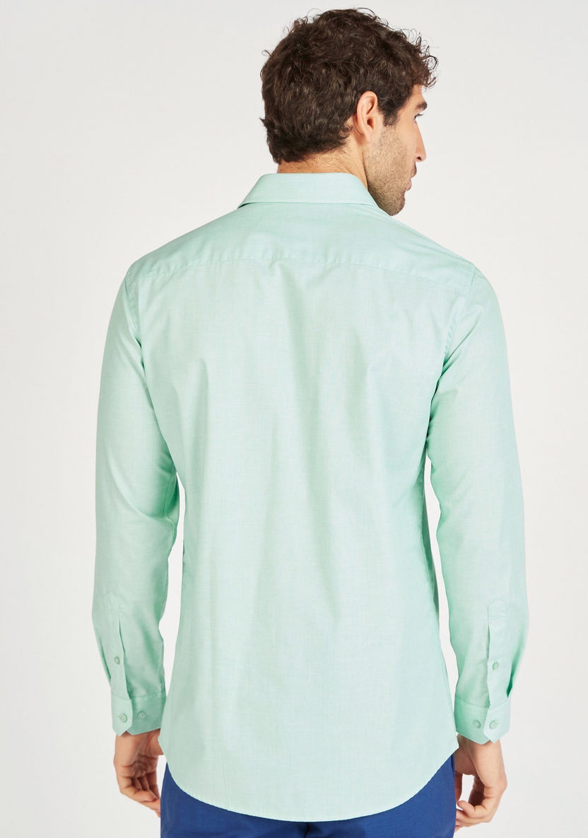 Solid Slim Fit Button Up Shirt with Long Sleeves-Shirts-image-3