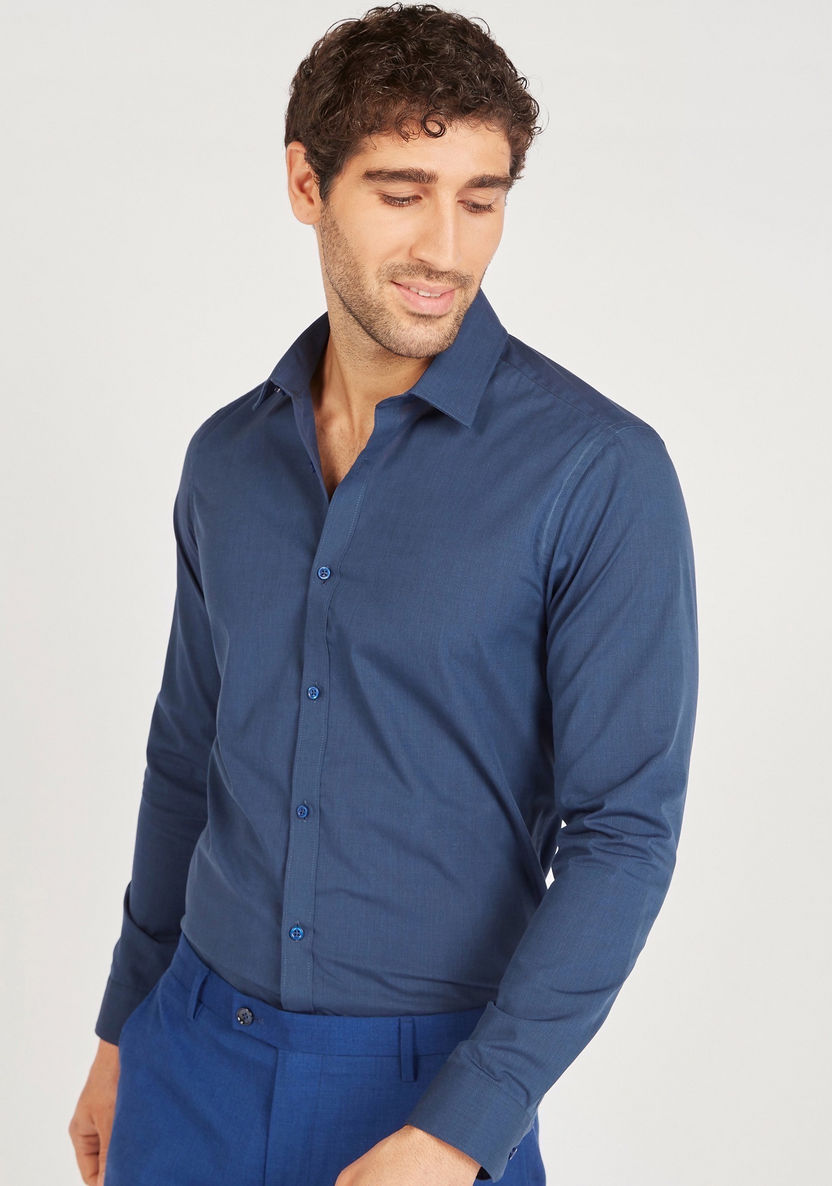Solid Slim Fit Button Up Shirt with Long Sleeves-Shirts-image-2
