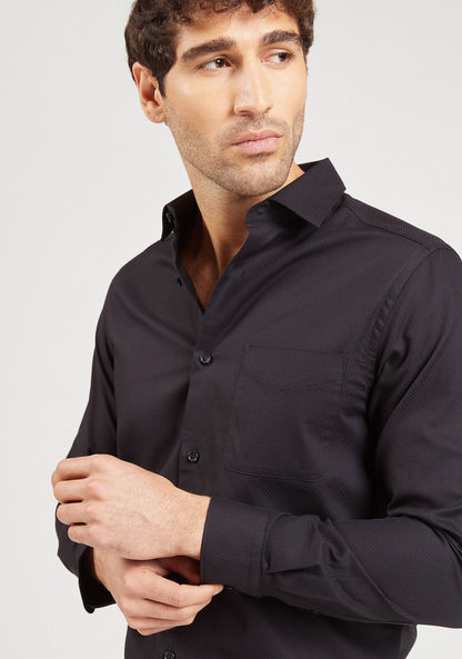 Textured Shirt with Long Sleeves and Chest Pocket-Shirts-image-2