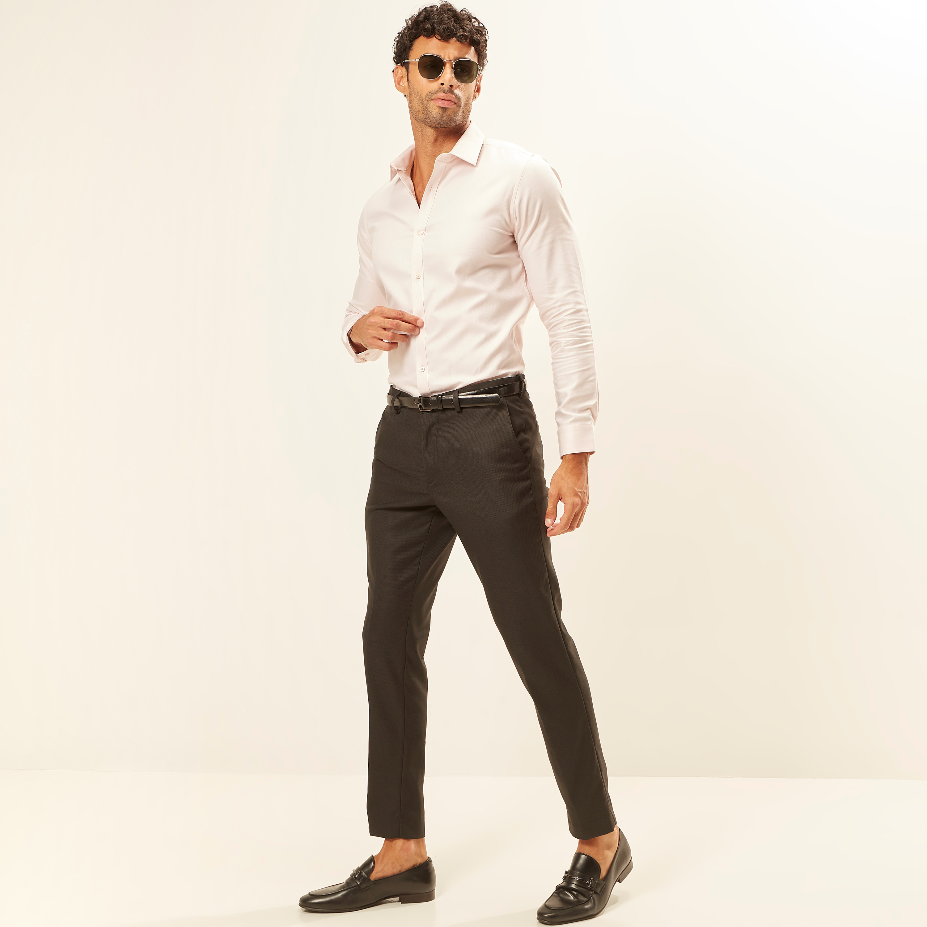 Textured Full Length Trousers with Pockets and Belt-men-clothing-trousersandchinos-trousers-image-2