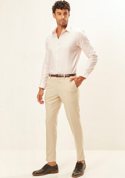 Textured Full Length Trousers with Pockets and Belt-Pants-image-1