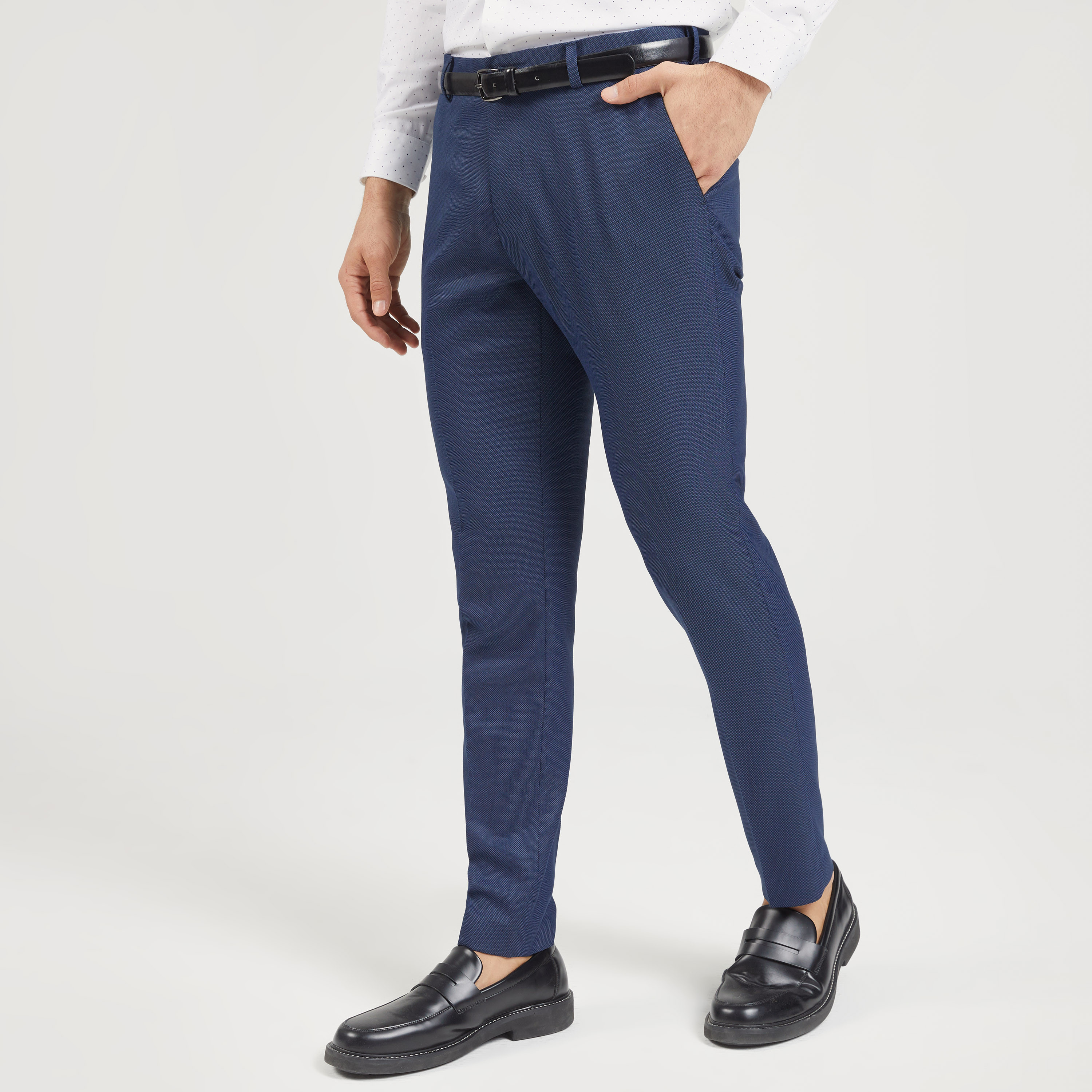 Textured Full Length Trousers with Pockets and Belt-men-clothing-trousersandchinos-trousers-image-5