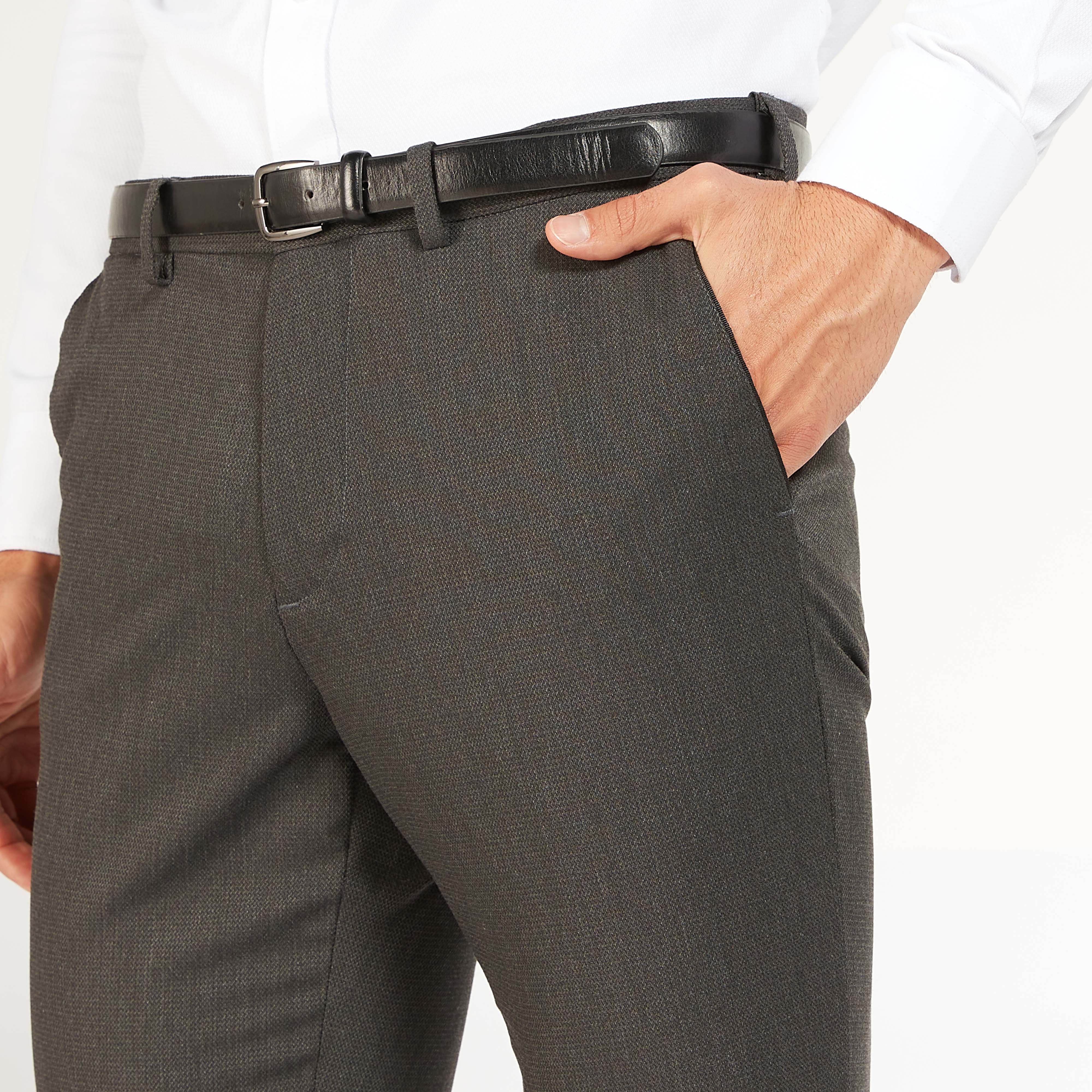 Textured Full Length Trousers with Pockets and Belt-men-clothing-trousersandchinos-trousers-image-15