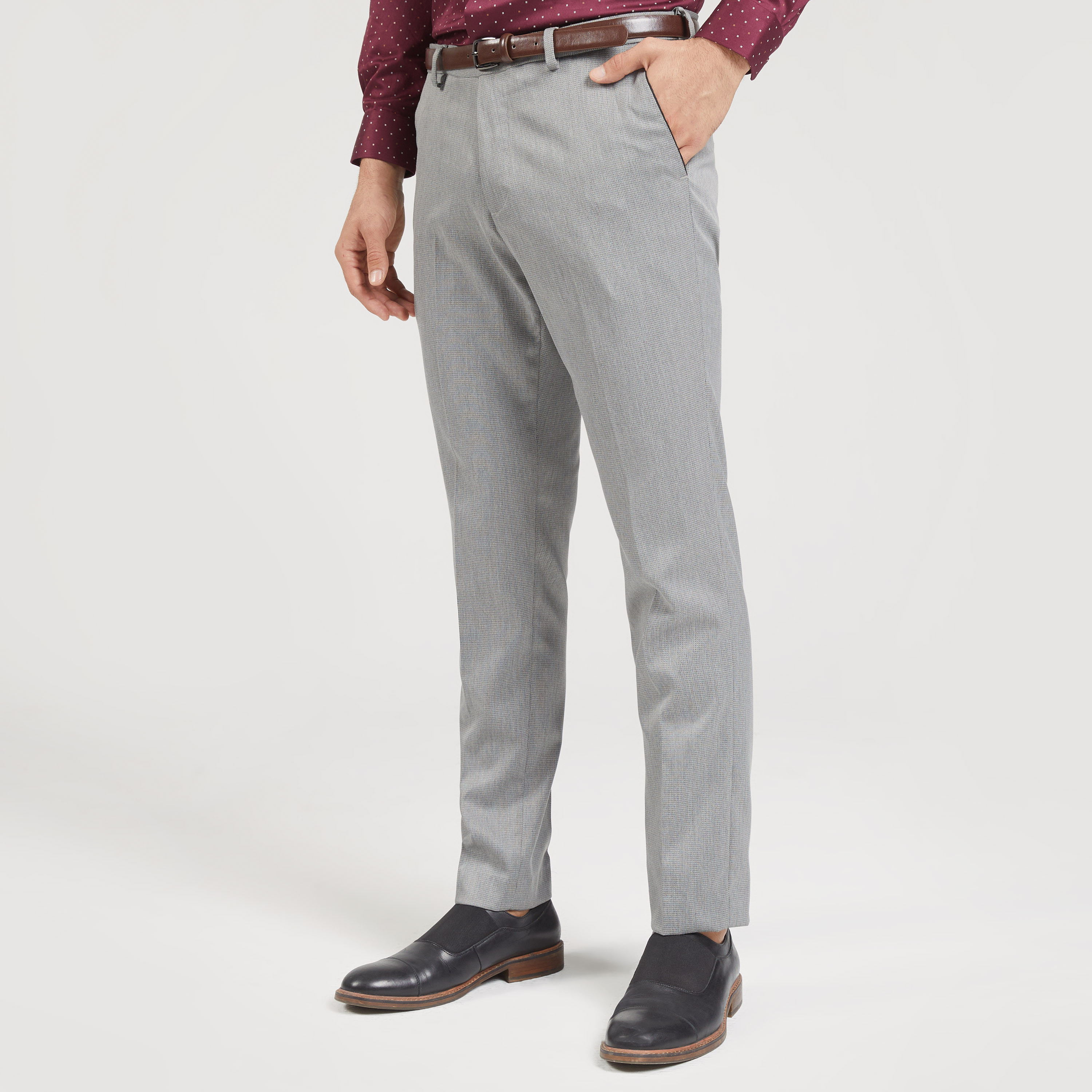 Textured Full Length Trousers with Pockets and Belt-men-clothing-trousersandchinos-trousers-image-9
