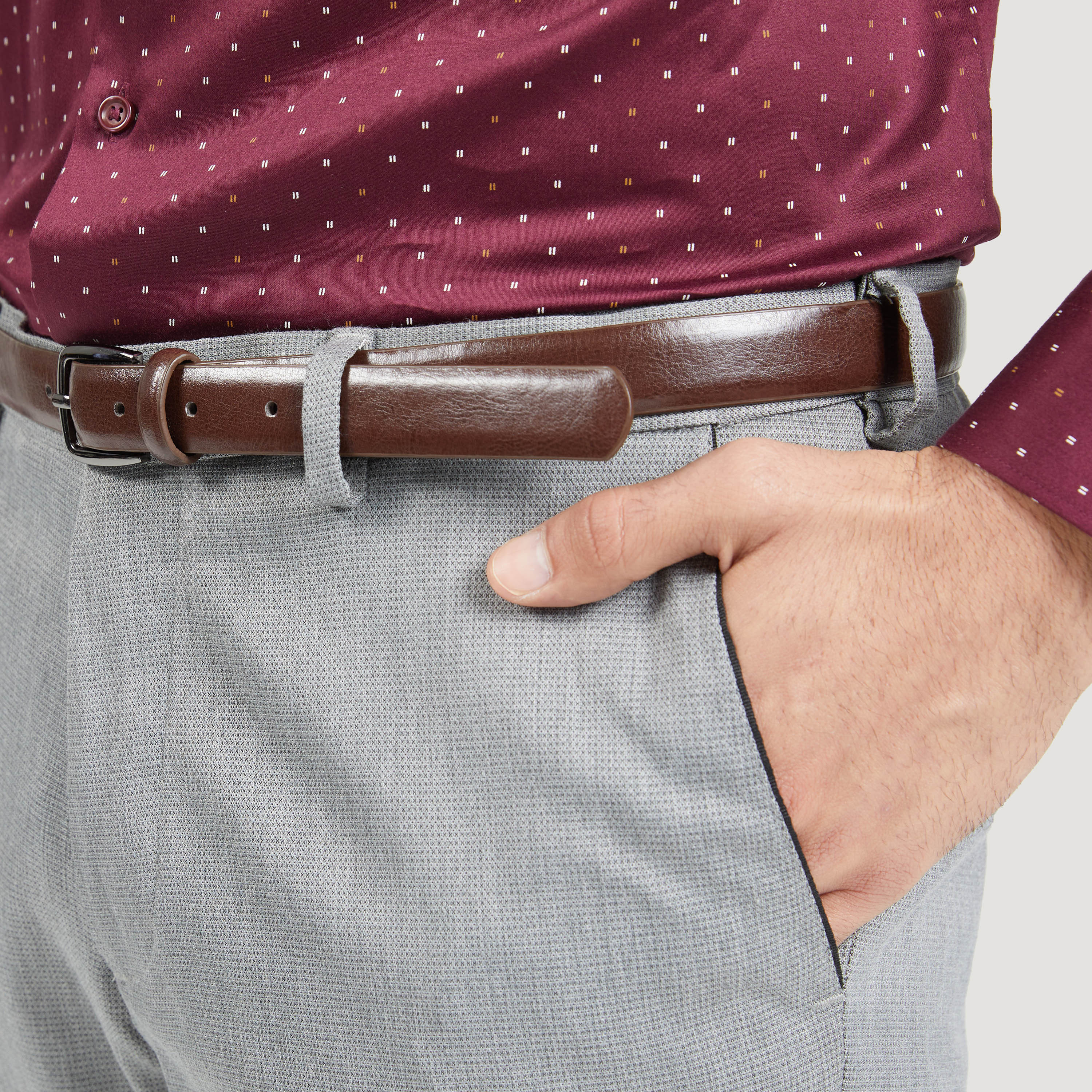 Textured Full Length Trousers with Pockets and Belt-men-clothing-trousersandchinos-trousers-image-11
