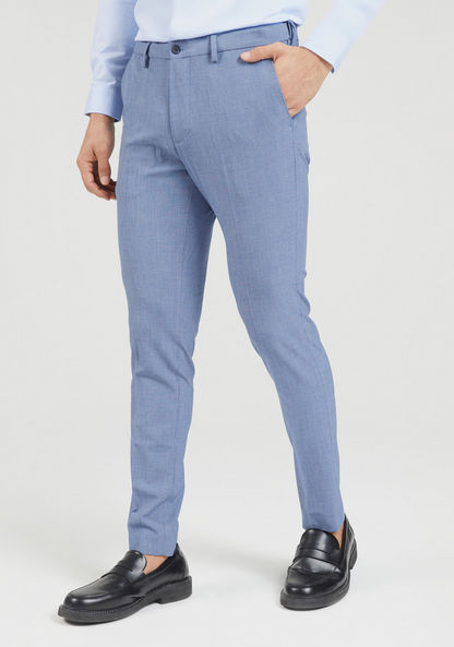Textured Slim Fit Trousers with Button Closure and Pockets-Pants-image-0