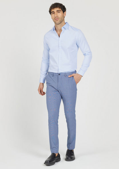 Textured Slim Fit Trousers with Button Closure and Pockets-Pants-image-1