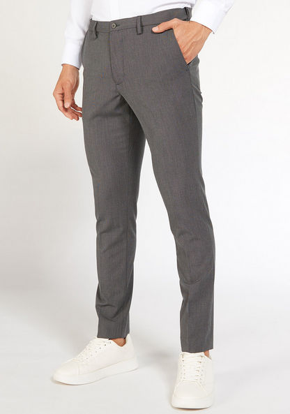 Textured Slim Fit Trousers with Button Closure and Pockets-Pants-image-0
