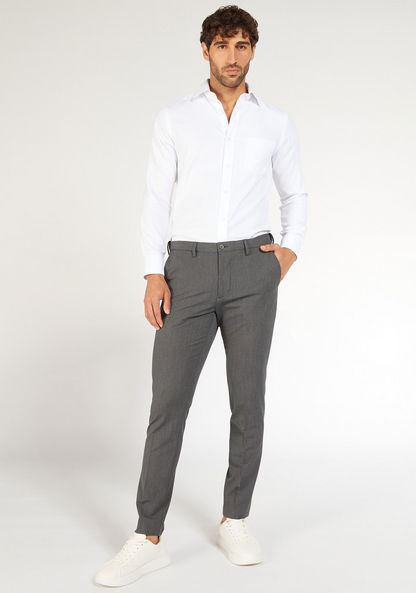 Textured Slim Fit Trousers with Button Closure and Pockets-Pants-image-1