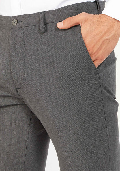 Textured Slim Fit Trousers with Button Closure and Pockets-Pants-image-2