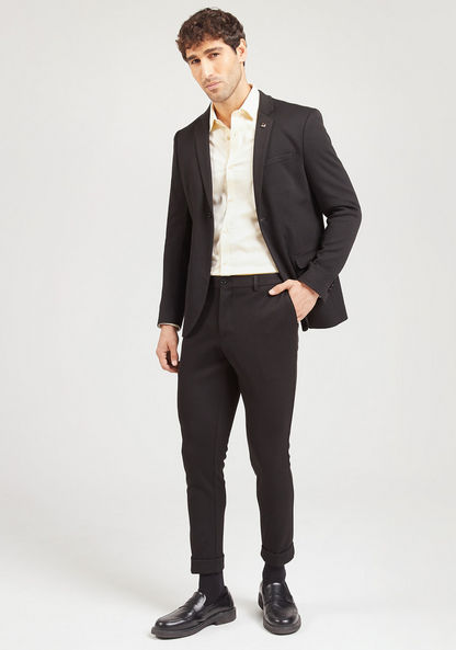 Textured Formal Trousers with Button Closure and Pockets-Pants-image-1