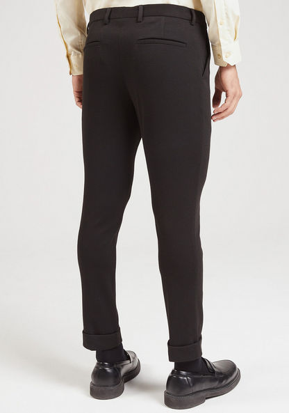 Textured Formal Trousers with Button Closure and Pockets-Pants-image-3