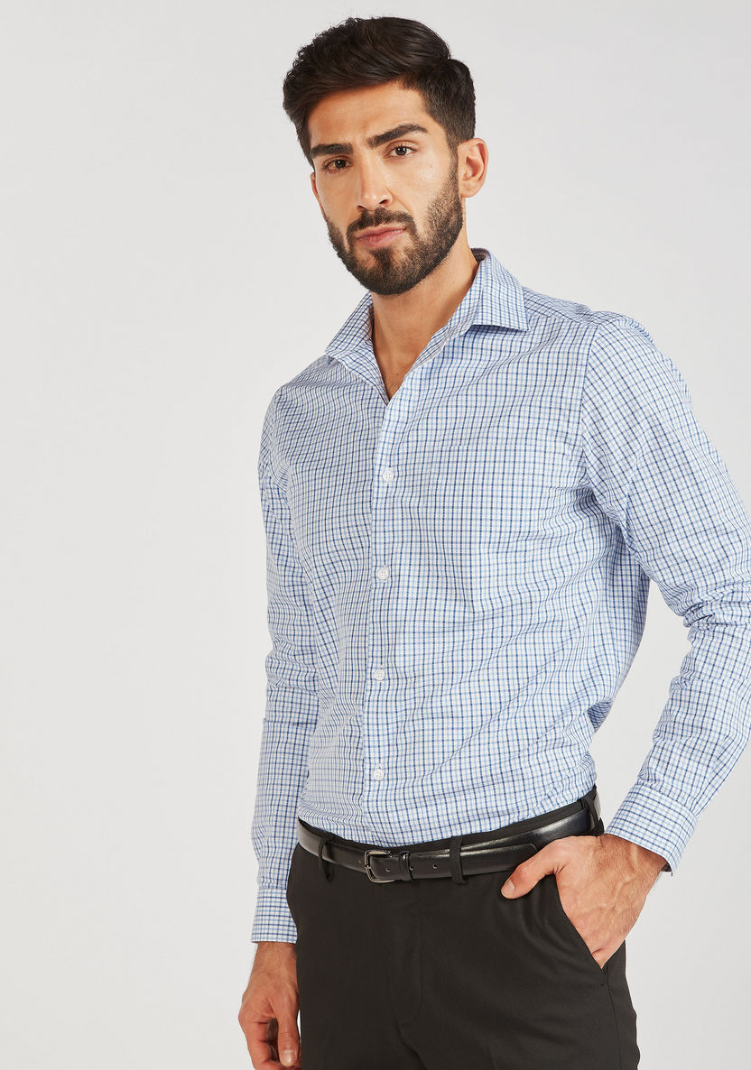 Checked Long Sleeve Shirt with Button Closure and Pocket-Shirts-image-0