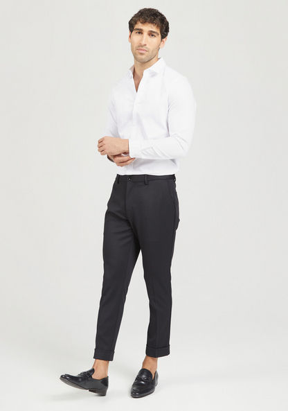 Solid Slim Fit Trousers with Button Closure and Pockets-Pants-image-1