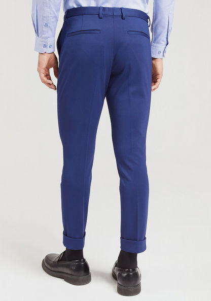 Solid Slim Fit Trousers with Button Closure and Pockets-Pants-image-3