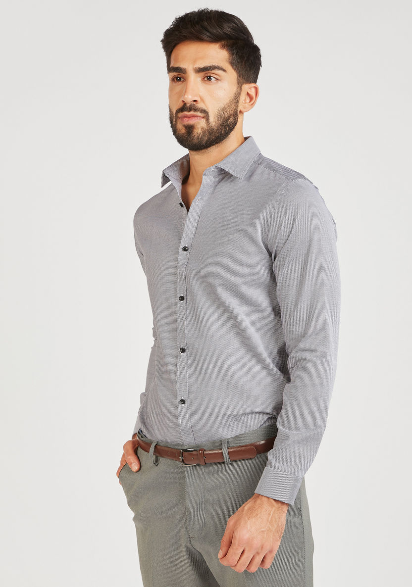 Textured Shirt with Long Sleeves and Button Closure-Shirts-image-0