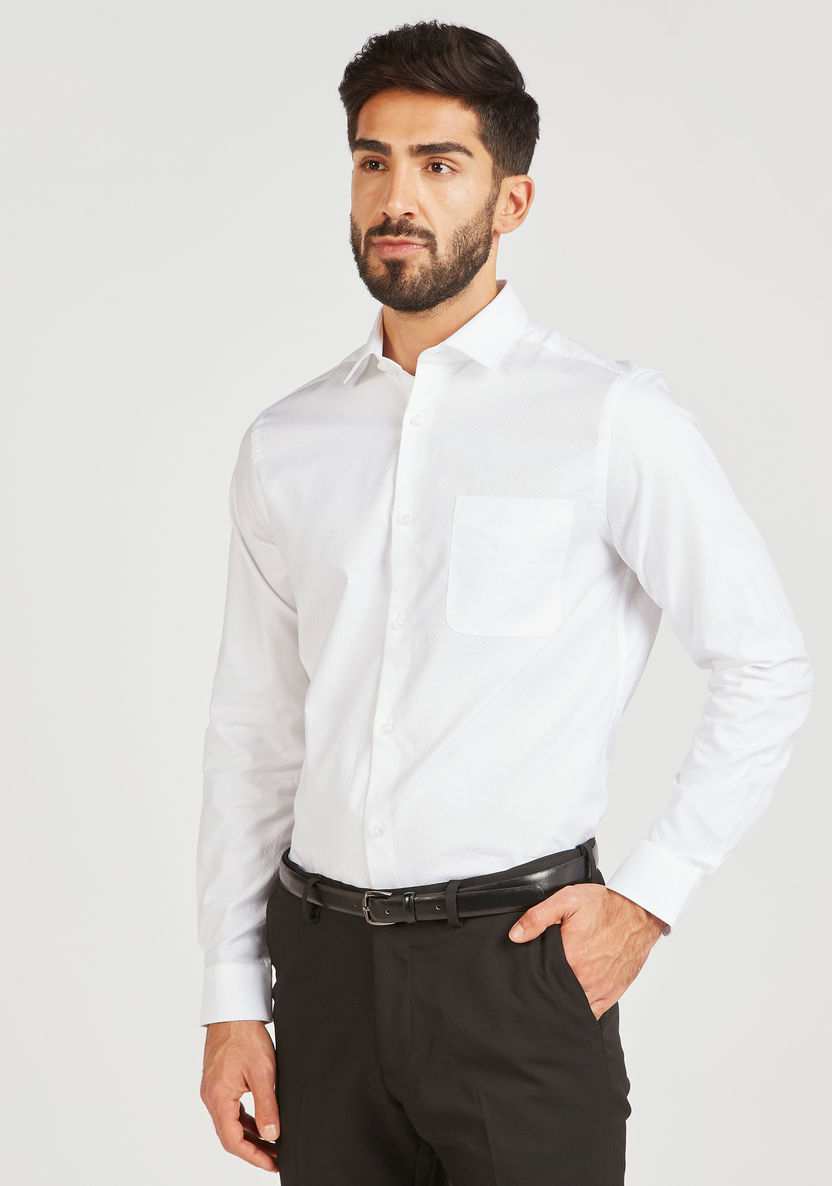 Textured Long Sleeve Shirt with Button Closure and Pocket-Shirts-image-0