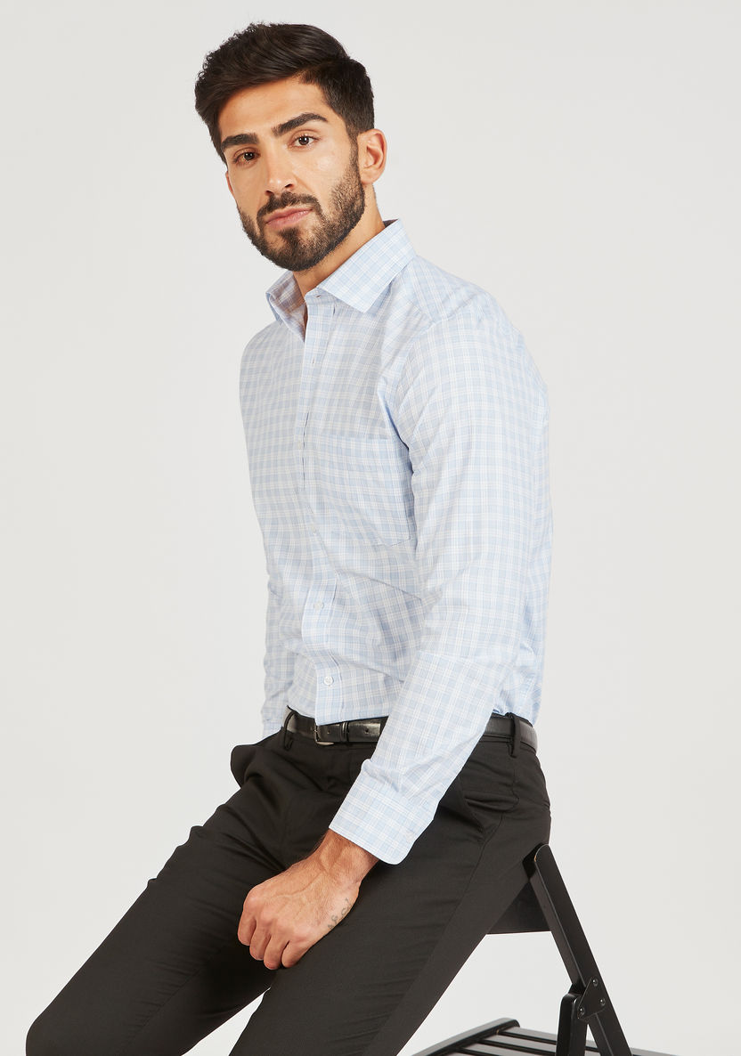 Checked Long Sleeve Shirt with Button Closure and Pocket-Shirts-image-3