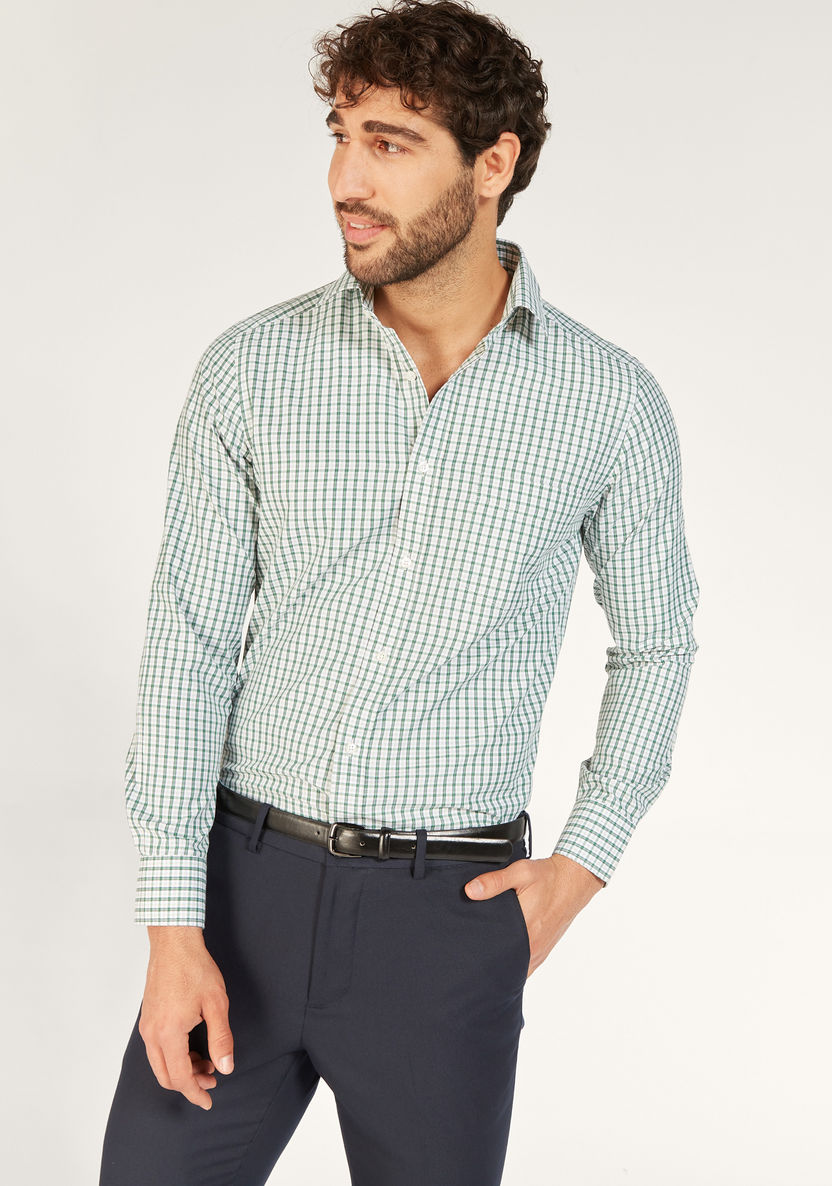 Checked Long Sleeve Shirt with Button Closure and Pocket-Shirts-image-0