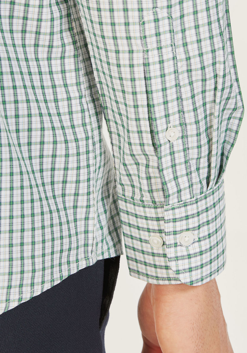 Checked Long Sleeve Shirt with Button Closure and Pocket-Shirts-image-4