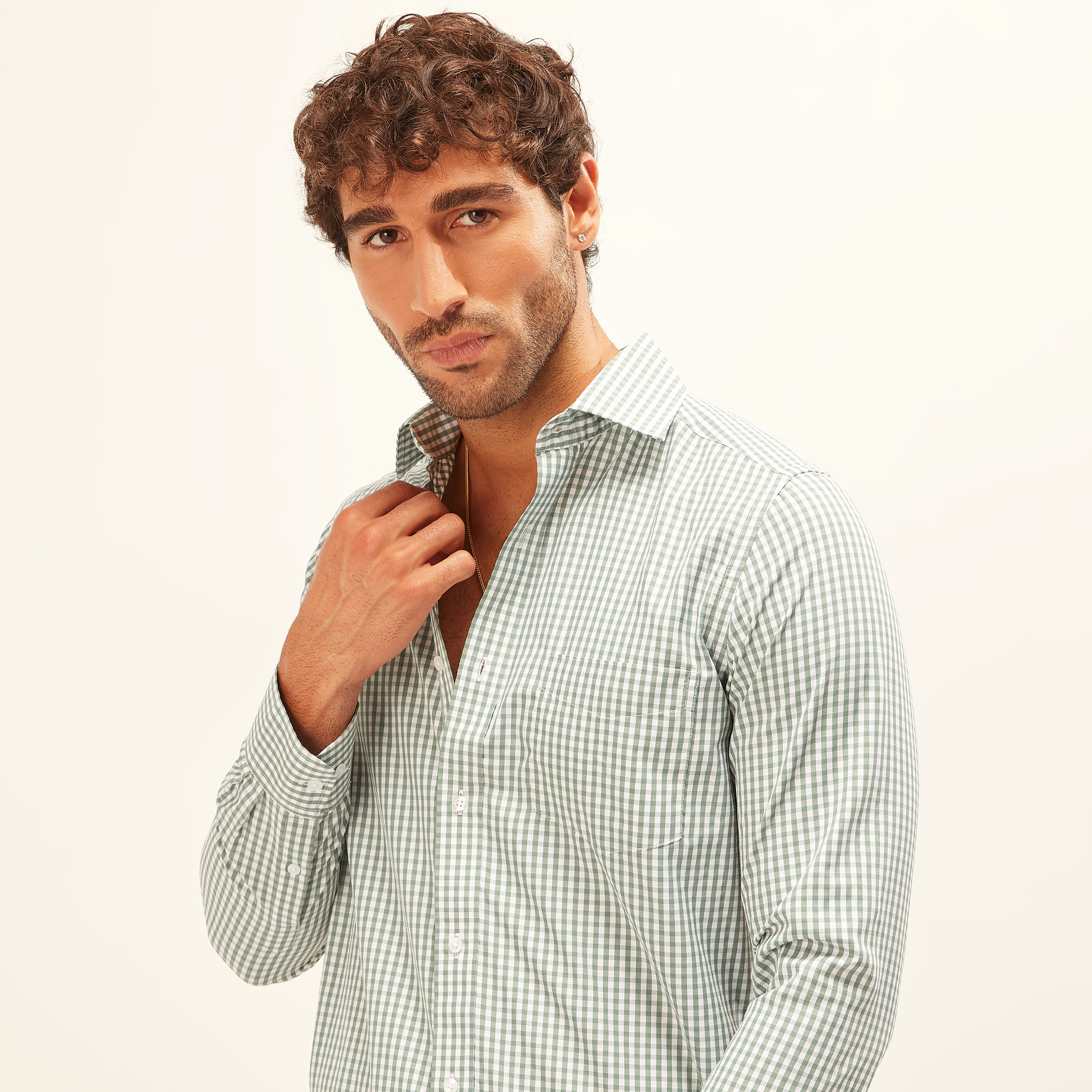 قميص كاروهات بأكمام طويلة وجيب على الصدر-men-clothing-shirts-image-1