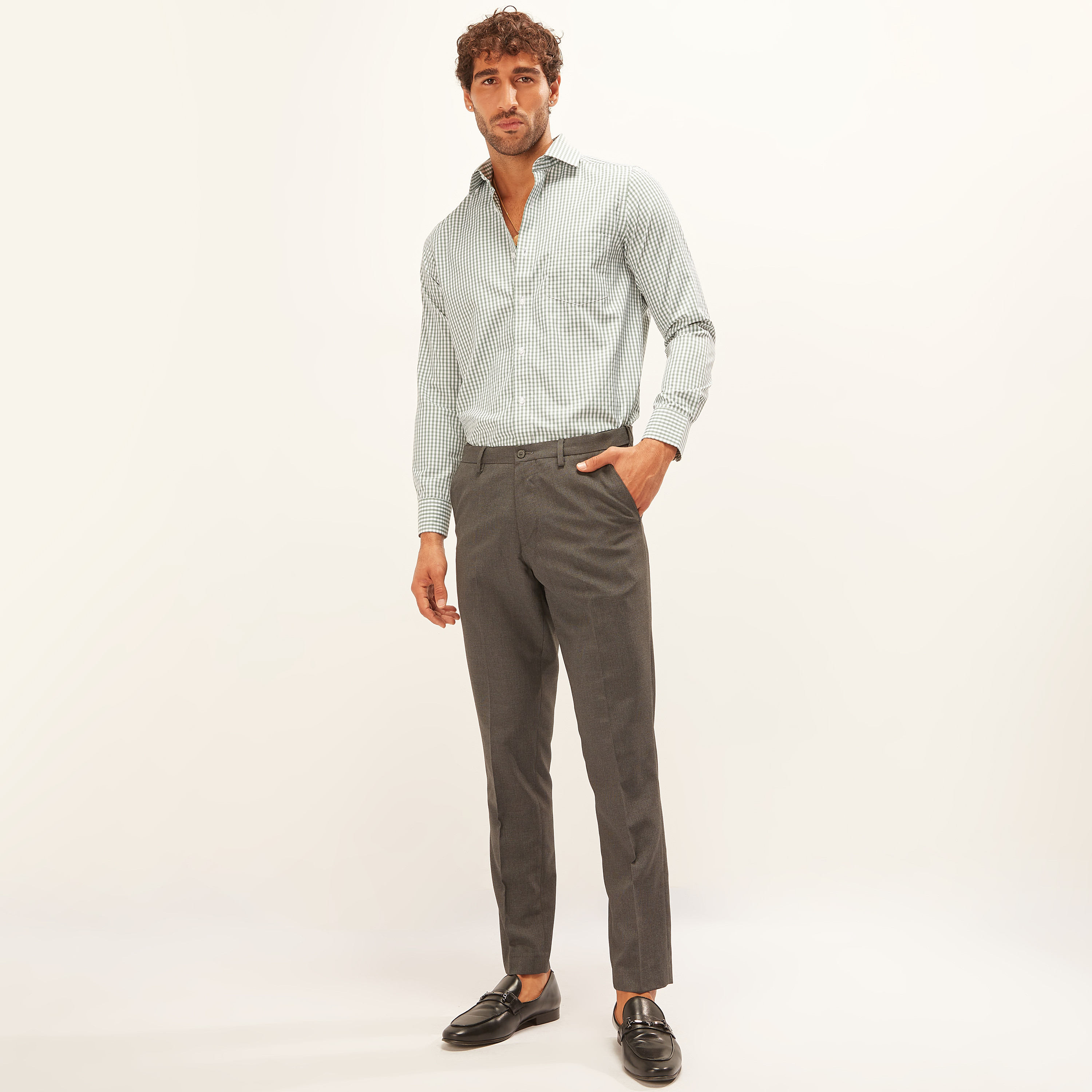 قميص كاروهات بأكمام طويلة وجيب على الصدر-men-clothing-shirts-image-2