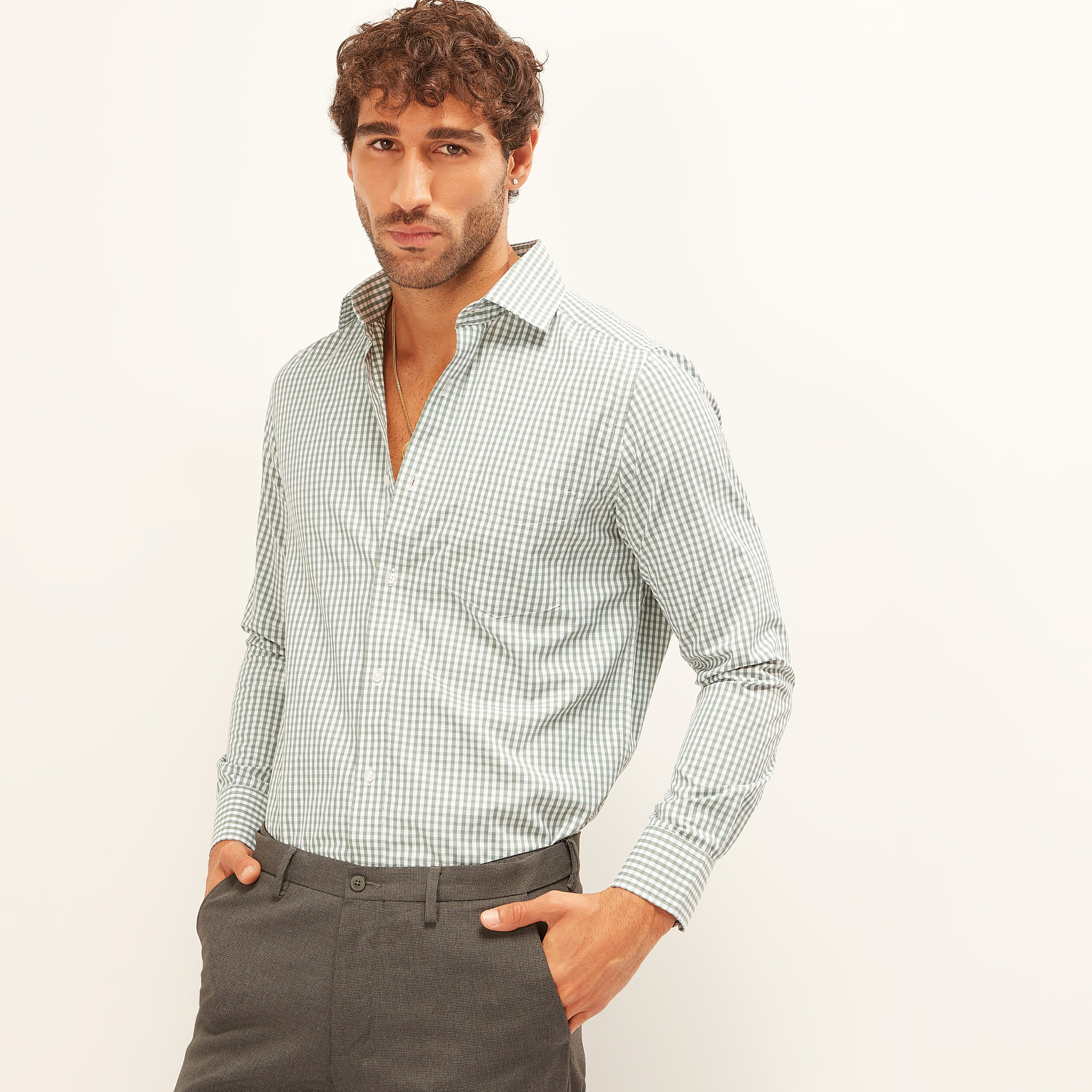 قميص كاروهات بأكمام طويلة وجيب على الصدر-men-clothing-shirts-image-3