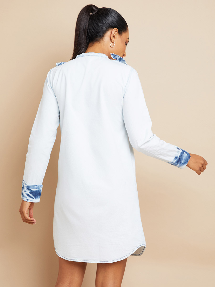 Styli Long Sleeves Mandarin Collar Ruffle Mini Shirt Dress-women-clothing-dresses-image-4