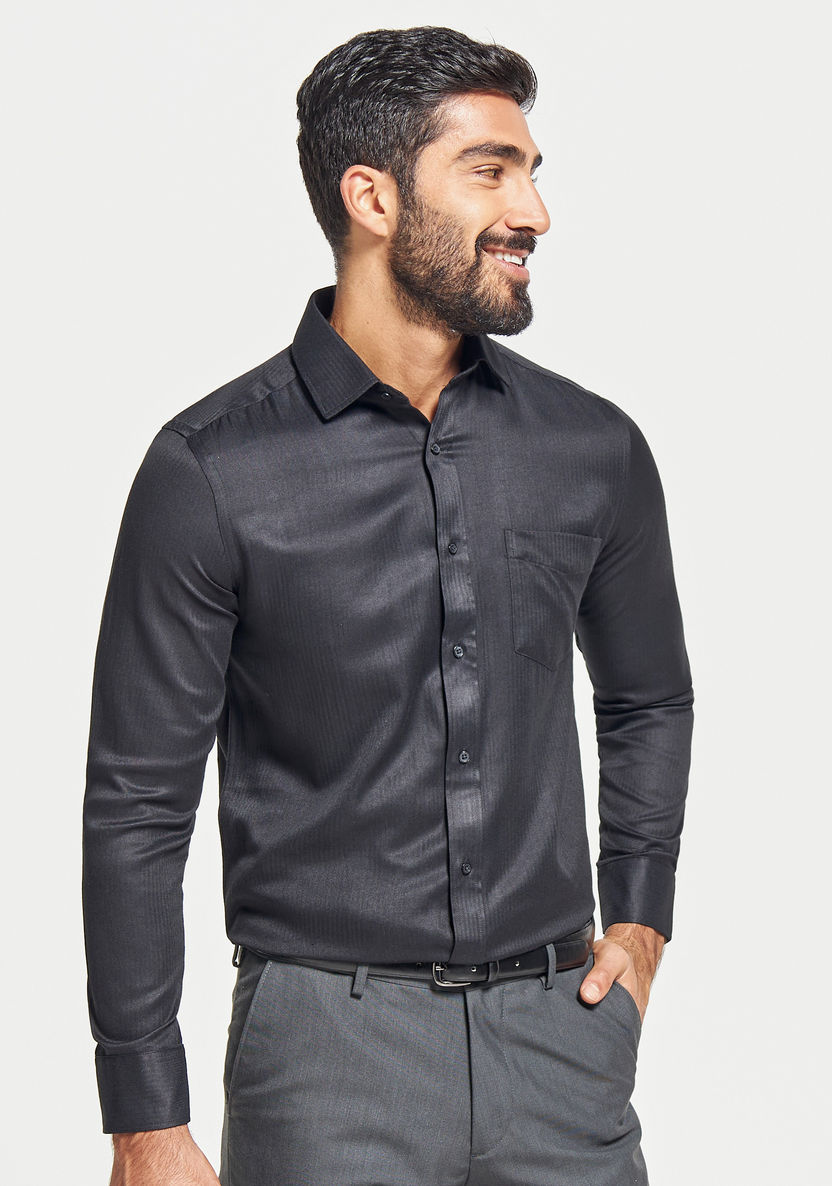 Buy Solid Button Up Formal Shirt with Chest Pocket and Long Sleeves ...
