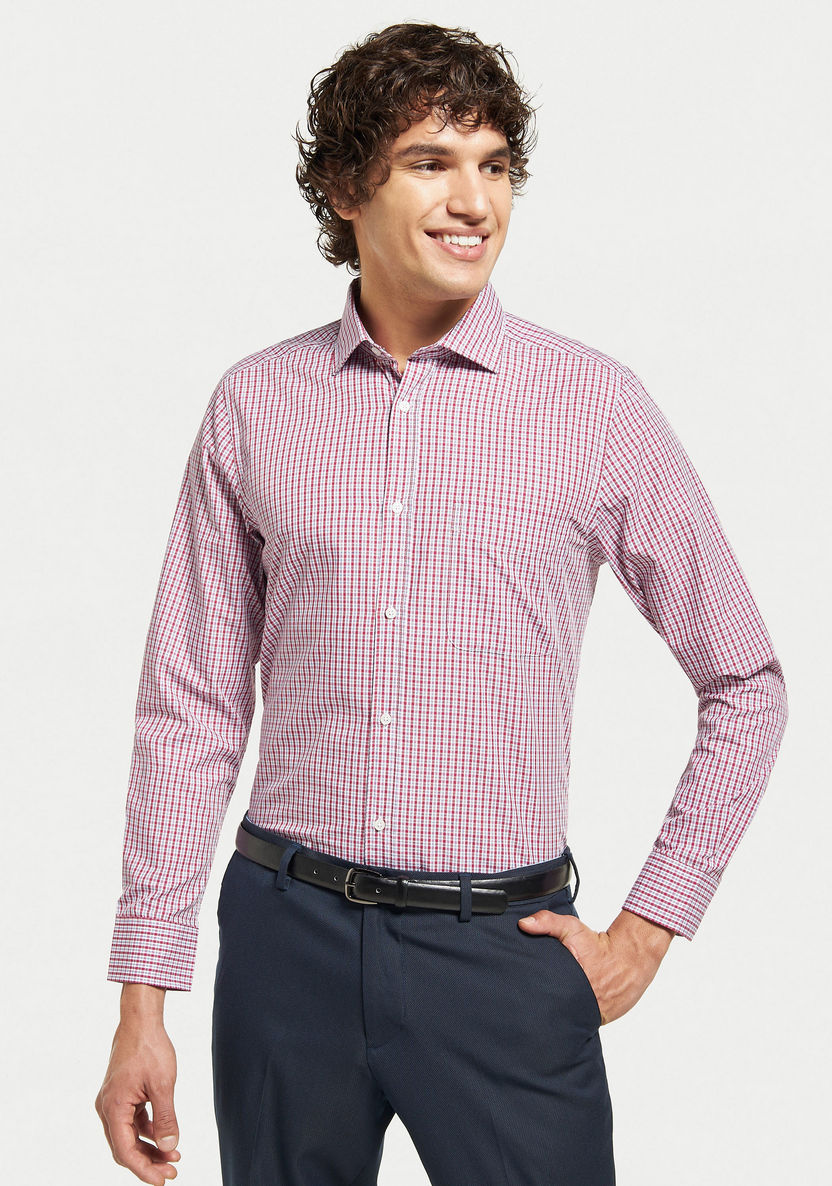 Buy Checked Easy Iron Shirt with Spread Collar and Long Sleeves ...
