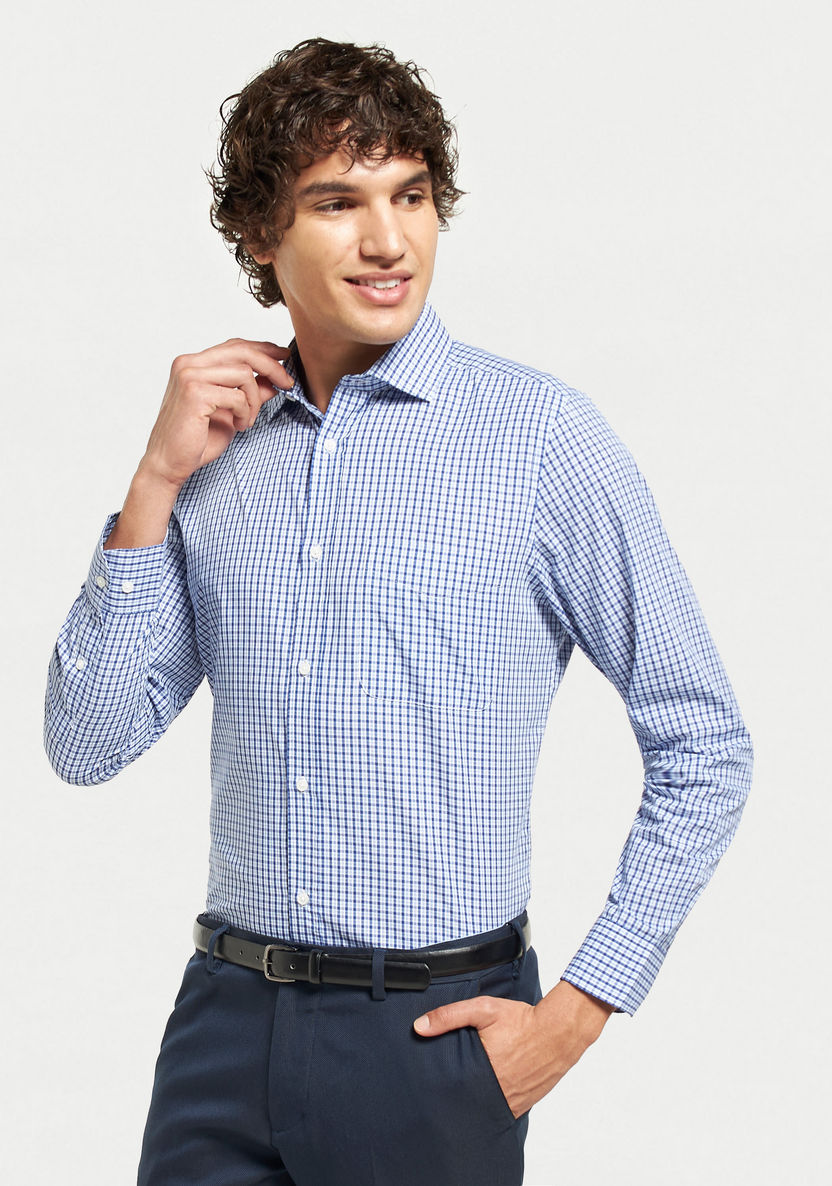 Buy Men's Checked Easy Iron Shirt with Spread Collar and Long Sleeves ...