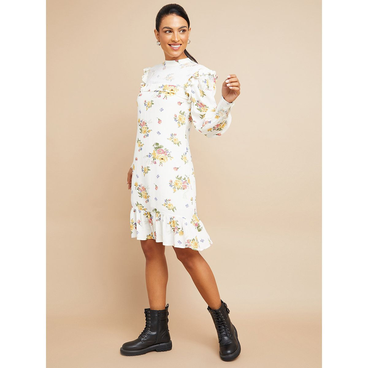 فستان مطبع بزهور وبتداخلات دانتيل-women-clothing-dresses-image-2