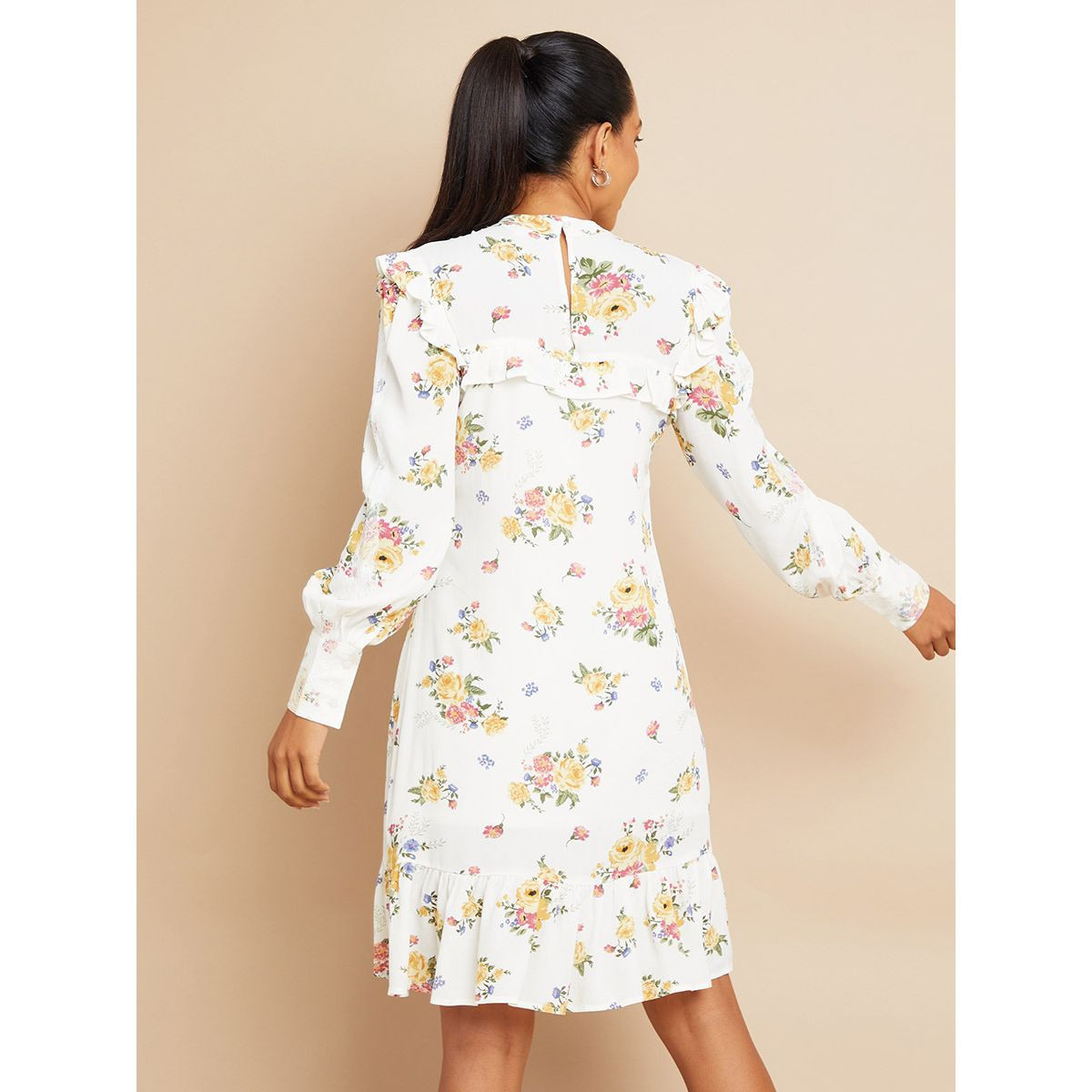 فستان مطبع بزهور وبتداخلات دانتيل-women-clothing-dresses-image-4