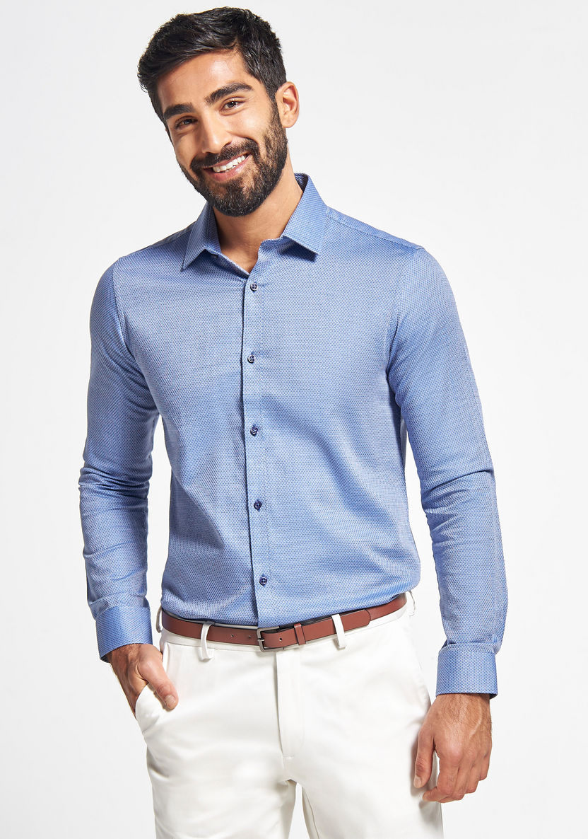 Buy Textured Formal Shirt with Long Sleeves and Button Closure