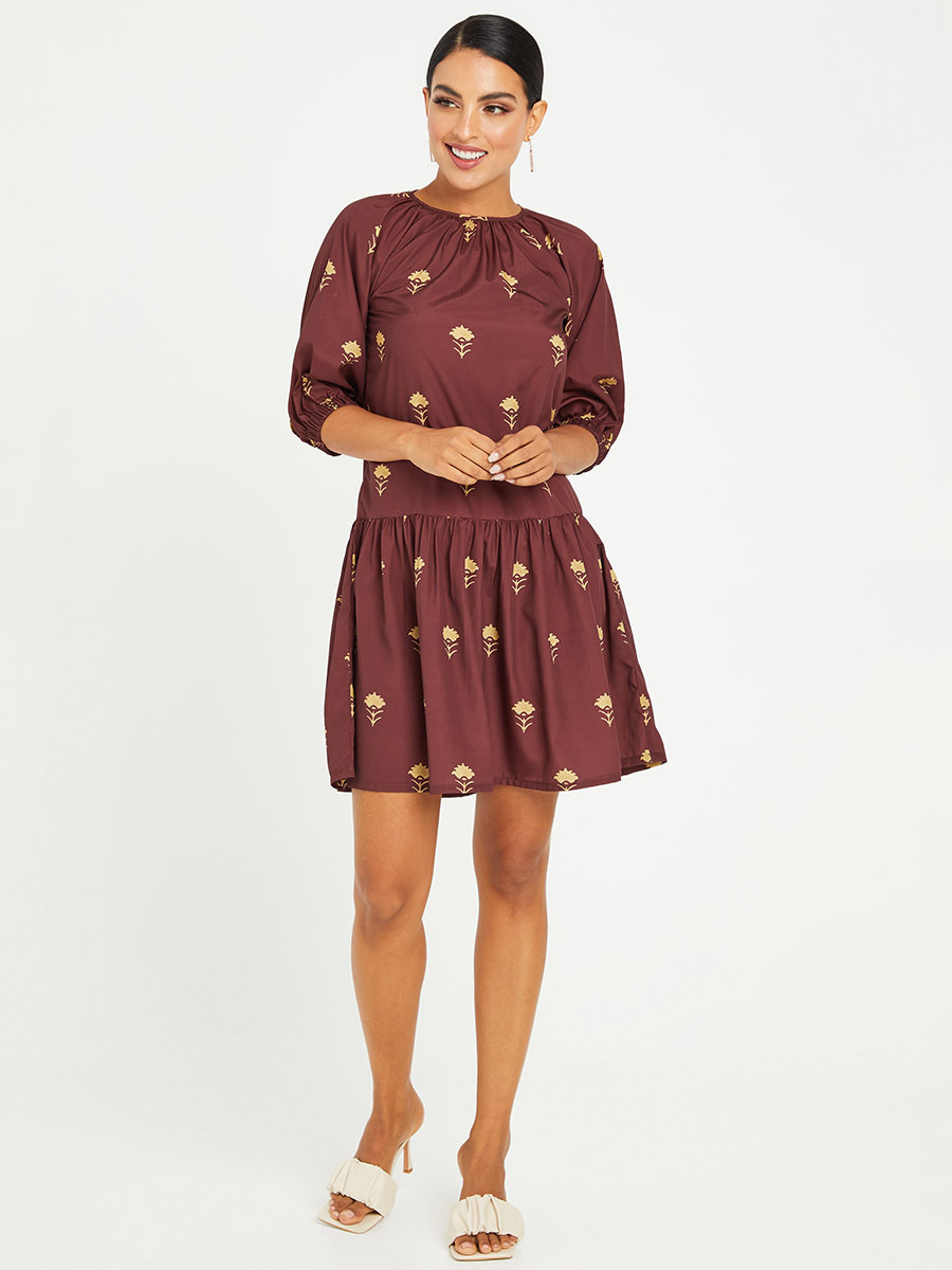 Styli 3/4 Sleeves Floral Print Knee Length Dress-women-clothing-dresses-image-2