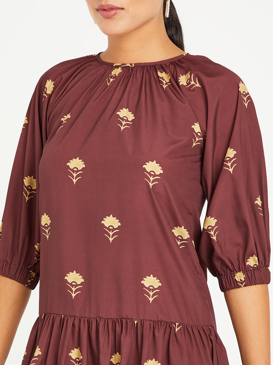 Styli 3/4 Sleeves Floral Print Knee Length Dress-women-clothing-dresses-image-3