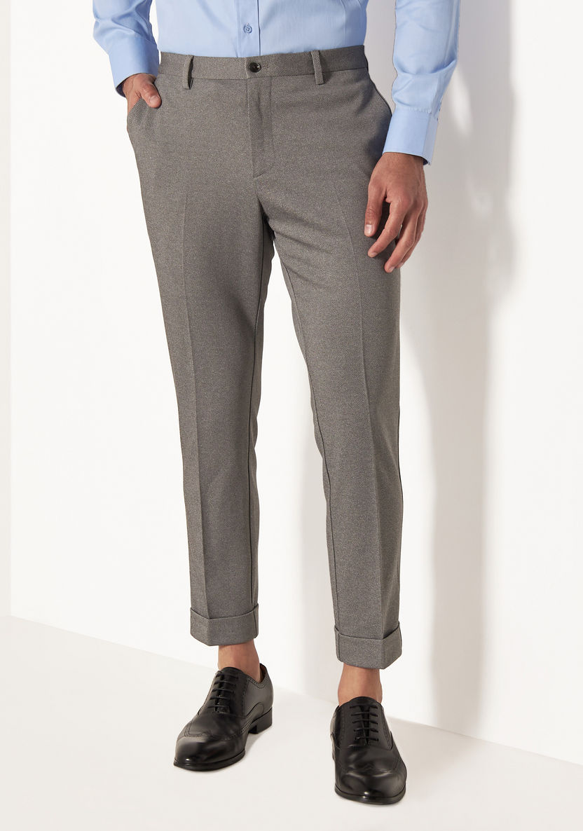 Buy Solid Full Length Formal Trousers with Button Closure and Pockets