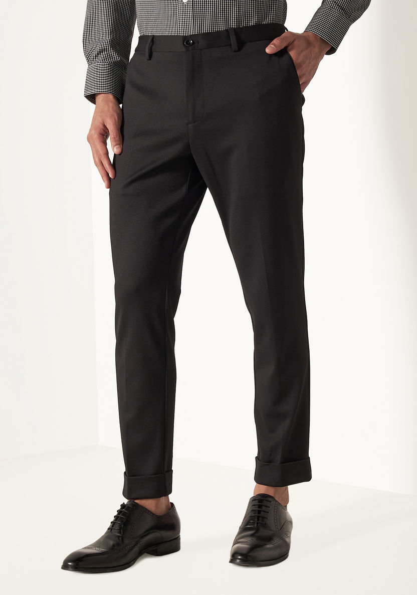 Buy Men's Solid Full Length Formal Trousers with Button Closure and ...