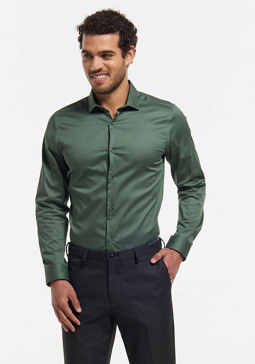 Buy Solid Slim Fit Formal Shirt with Long Sleeves and Button