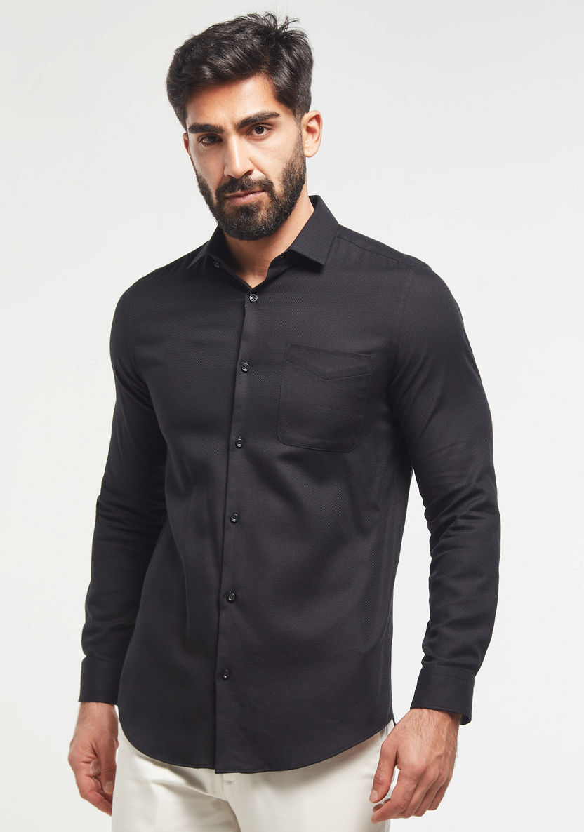 Buy Men's Textured Slim Fit Shirt with Long Sleeves and Chest Pocket ...
