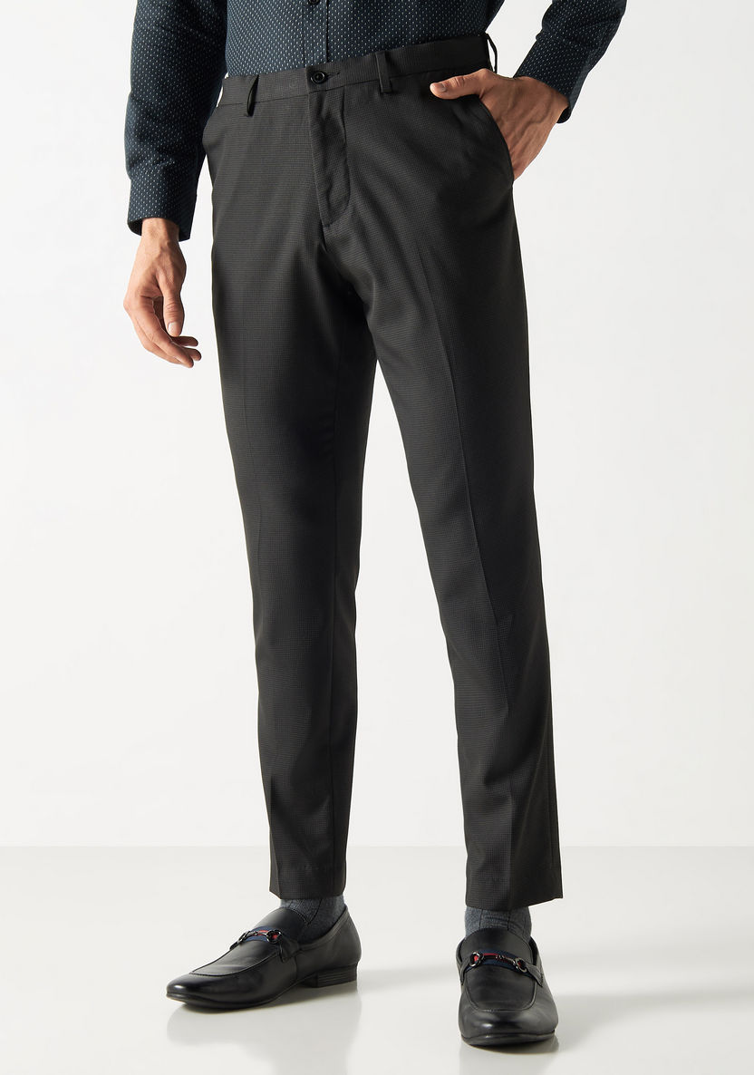 Buy Regular Fit Textured Trousers with Button Closure and Pockets ...